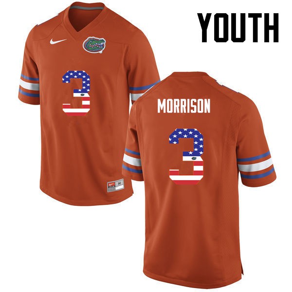 Florida Gators Youth #3 Antonio Morrison College Football Jersey USA Flag Fashion Orange